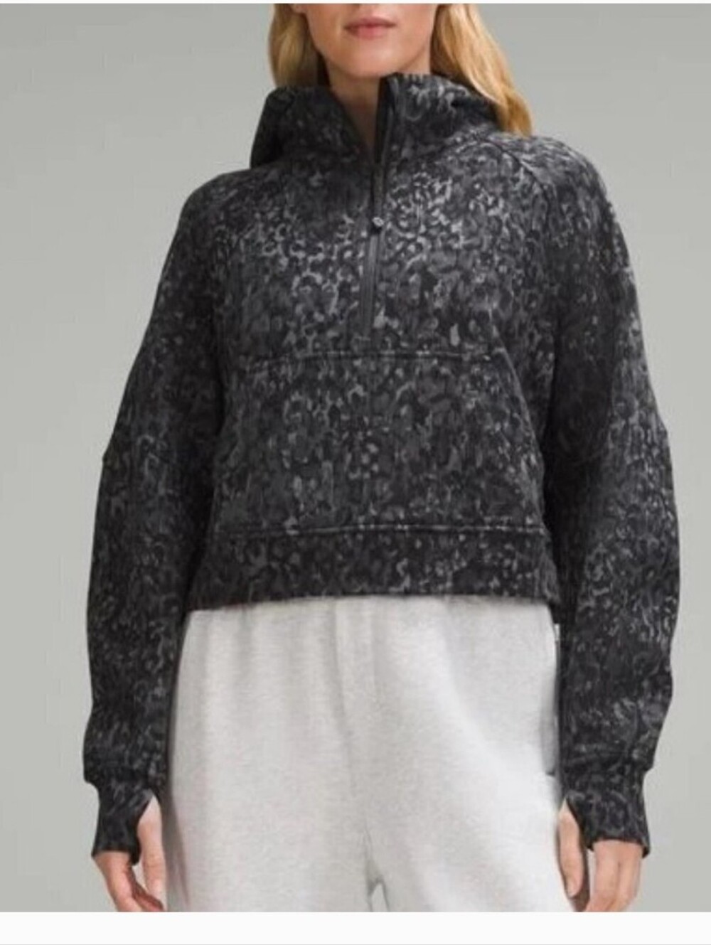 Lululemon Scuba Oversized Hoodie~Cropped Charcoal Leopard Half-Zip~Xl/Xxl~NWT.